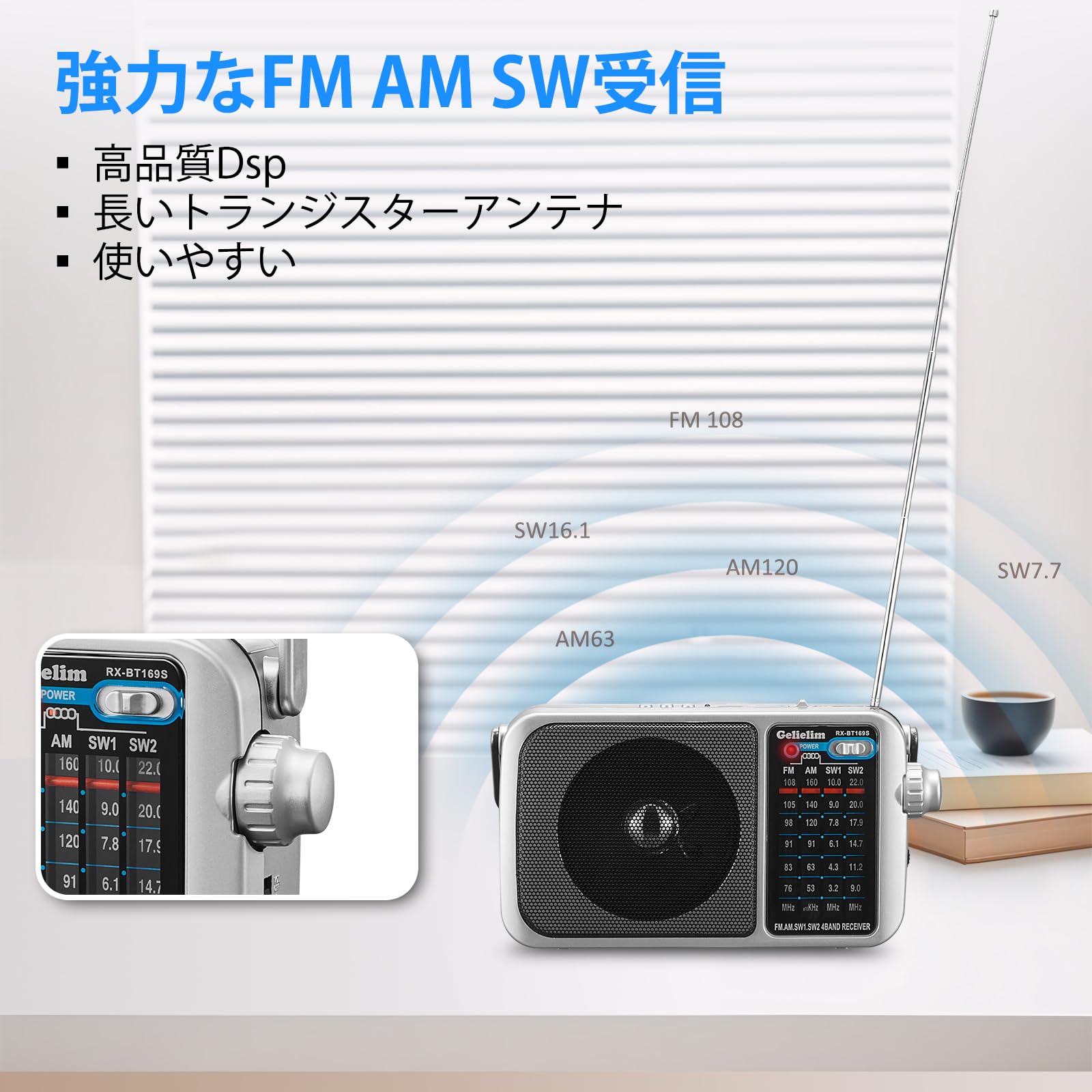 Amazon.co.jp: Gelielim ポータブルラジオ FM/AM/SW1-2/ ワイドFM対応